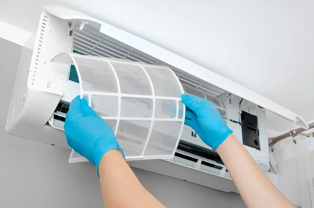 AC Installation 1 Technician performing professional AC installation and replacement in a residential home